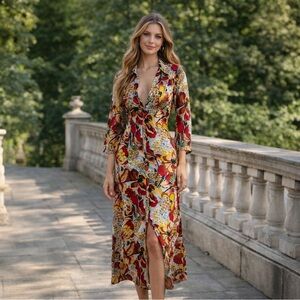 Zara Floral Maxi Dress - Red, Yellow, Brown